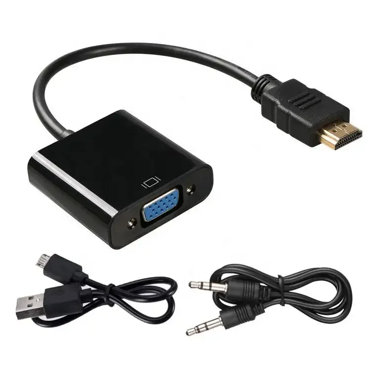 HDMI to VGA Adapter HDMI Male To VGA Converter Cable Female With USB power supply 3.5mm jack Audio Video 1080P For pc HDTV