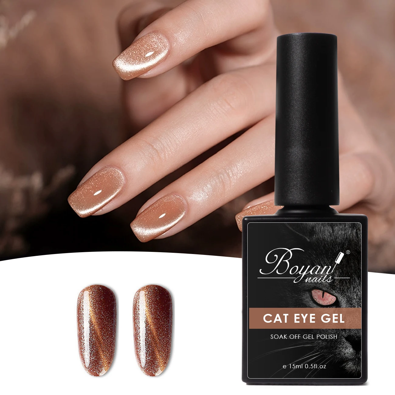 Boyan custom logo very good 15ml long lasting shinny cat eye uv nail gel polish with magnets