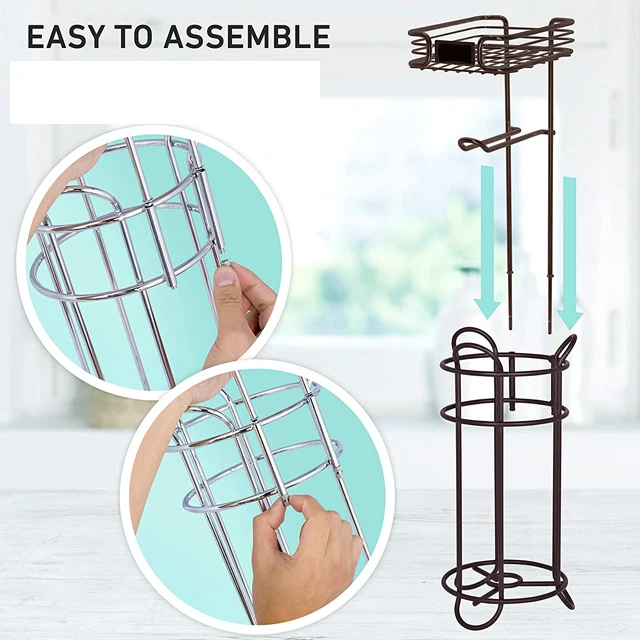 Toilet Paper Holder Stand Freestanding Tissue Holder for Bathroom Toilet Paper Stand Storage with Convenient Shelf