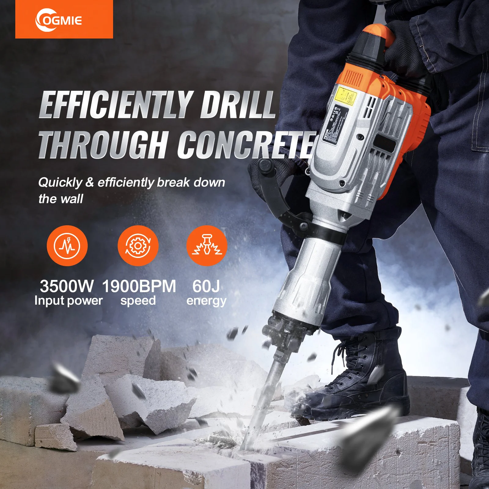 OGMIE Top Supplier New Arrival Industrial Electric Jack Hammer Demolition Drill Machine Set with Power Rotary Hammers