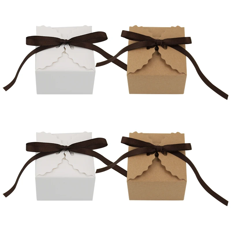 Best selling chocolate packaging box wedding favor kraft paper box with silk ribbon