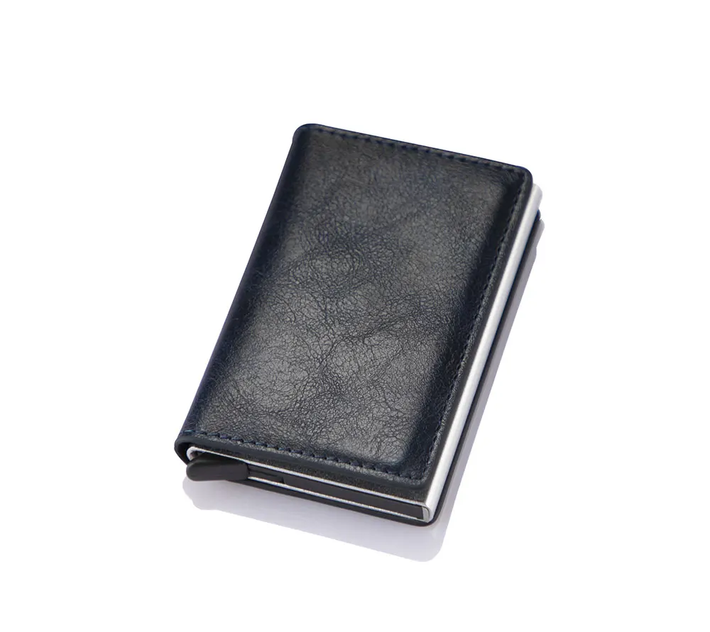 RFID Blocking Function PU Leather Automatic Pop Up Credit Card Holder Wallet With Metal Card Box