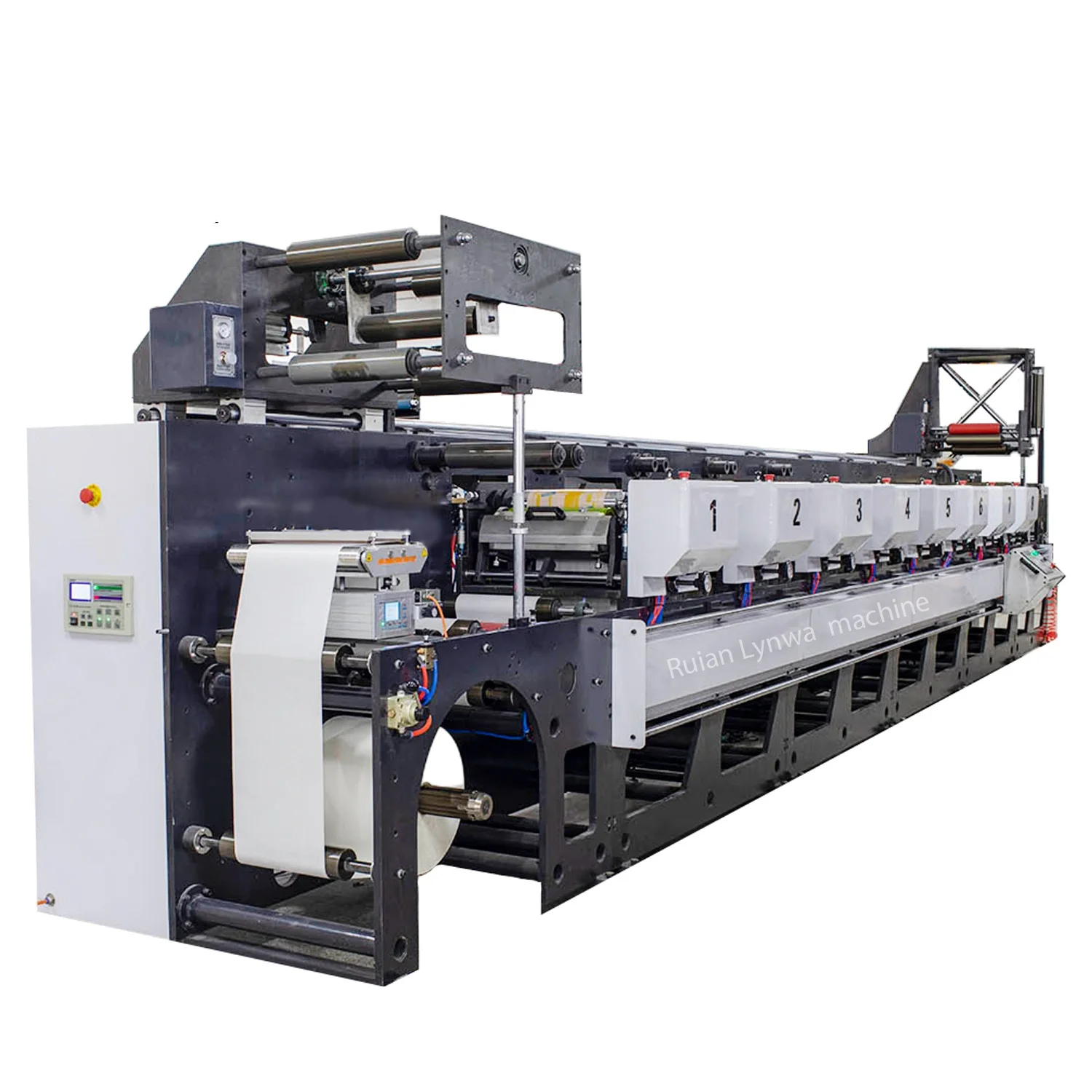 HJRYIN-450 8 Color In-line Paper Film Foil  Flexo Graphic Printer Slitting Rotary Die Cutting Station Printing Machine