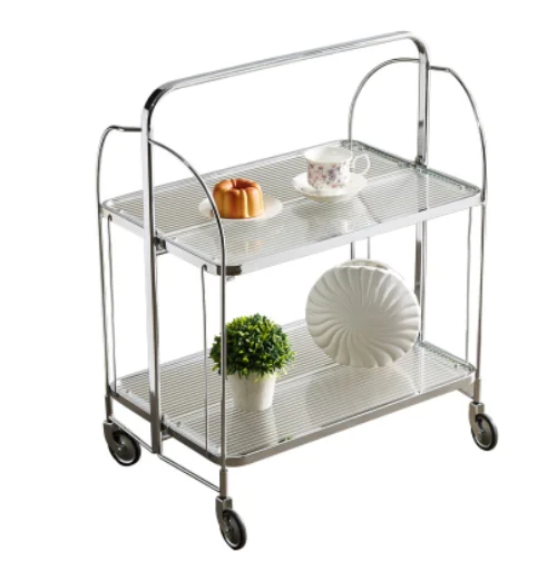K&B classic glass folding 2 tier rolling bar service drinks trolleys save space hotel carts trolley