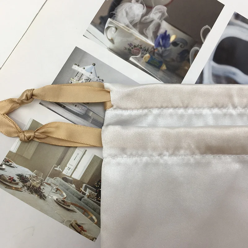 Wholesale Recyclable High End Hair Storage Satin Bags Luxury Satin Clothes Shoe Satin Packaging Pouch