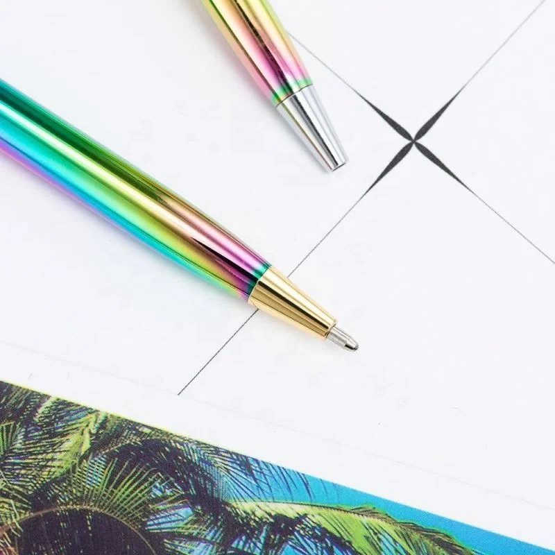 Hotel Slim Promotional Gifts Good Looking Bright Rainbow Metal Pen Iridescent Holographic Stationery Ballpoint Pen