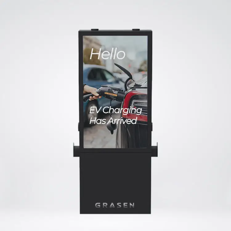 Commercial Parking Lots 55 Inch LCD Advertising Screen EV Charger Station Dual Guns DC Rapid Charging Point With LCD Display