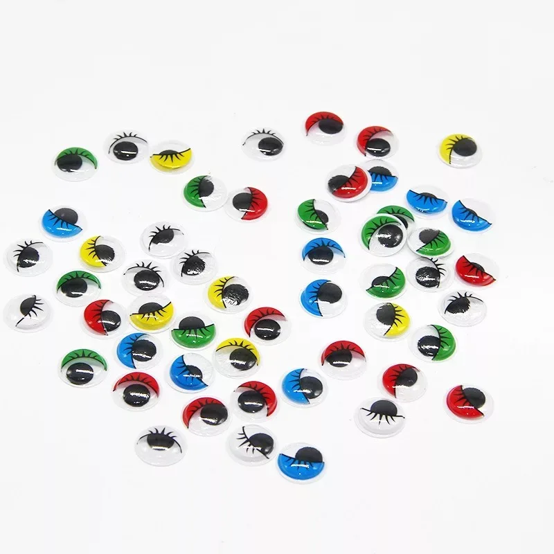 Mixed Colored Self Adhesive colored eyelashes googly eyes with eyelashes Plastic craft moving Dolls Eyes