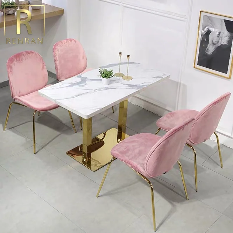 foshan furniture velvet pink restaurant booths luxury restaurant furniture table and chairs set
