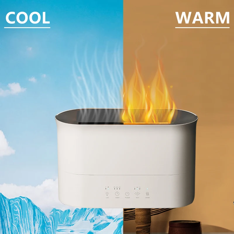 2 in 1 warm and cool mist home use room ultrasonic aromatherapy diffuser 2L top fill smart flame fire electric air humidifier