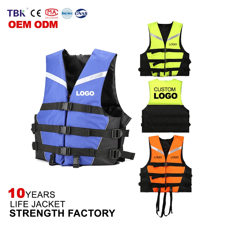 Factory Reflective Strip Water Sports Custom Rafting Surfing Oxford Fabric With Epe Foam Life Vest  For Adult Safety Life Jacket