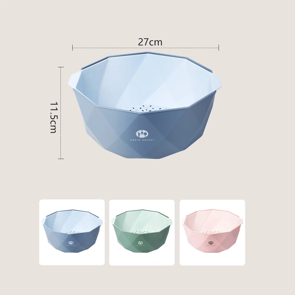 Plastic washing basket double rice washing vegetable draining basket Storage basket household fruit bowl kitchen filter basin