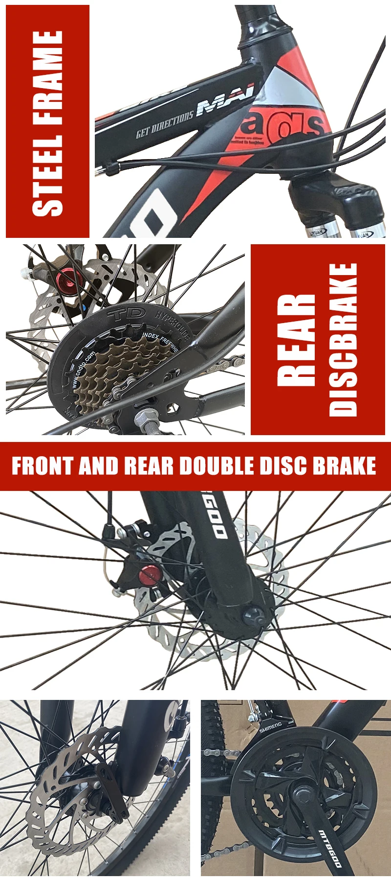 Tianjin Manufacturer 21 speed steel frame disc brake 26 27.5 29 inch man downhill bicycle mountain bike for Adult