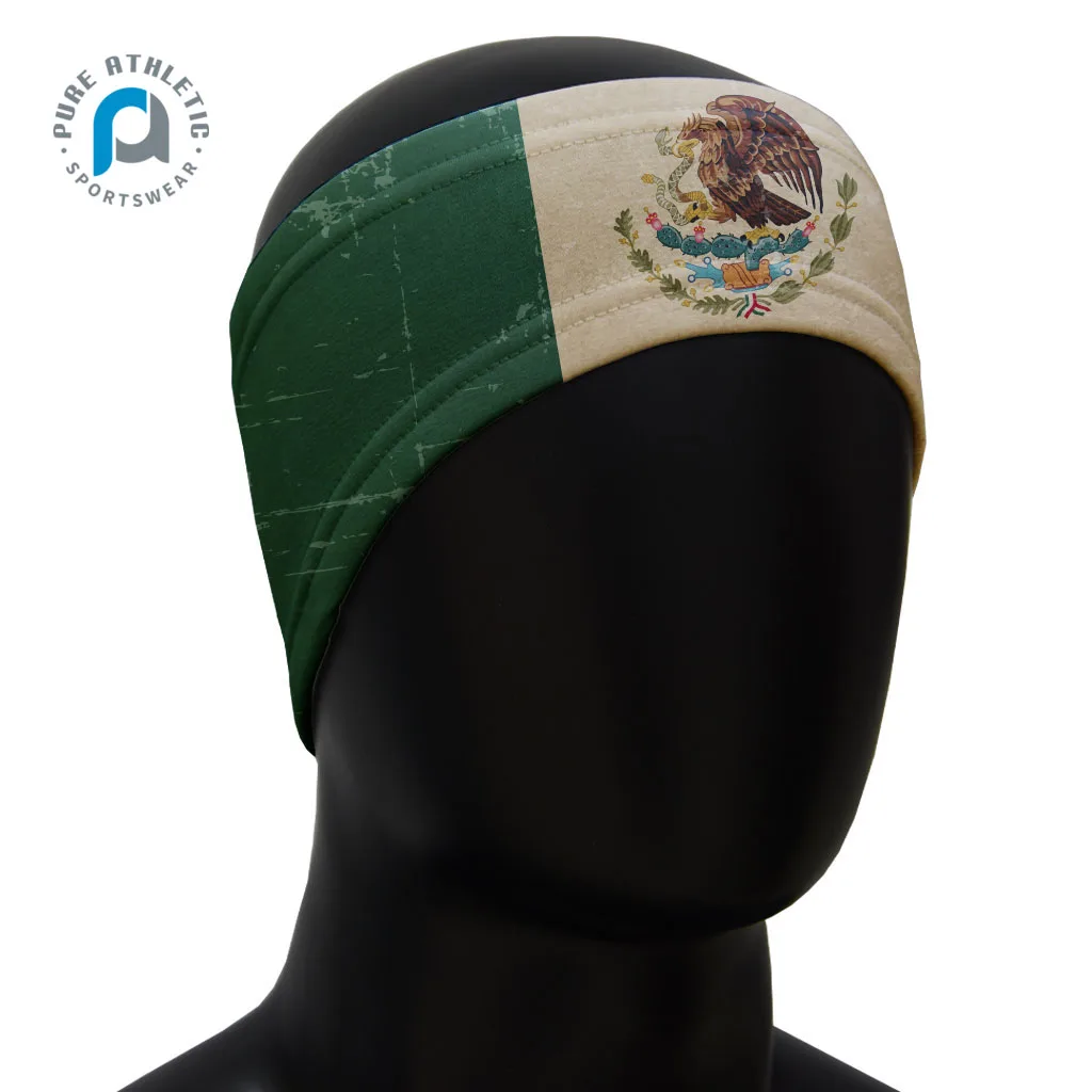 Pure low moq cheap winter fitness Sports custom Mexico flag ear warmer headband with fleece