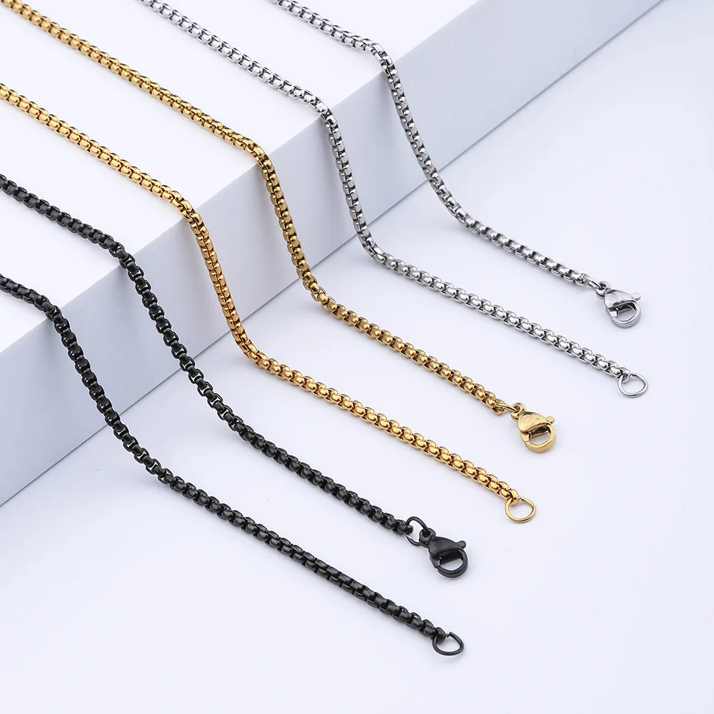 2mm 2.5mm 3mm Square Rolo Chain Necklace Stainless Steel Round Box Necklace for Men and Women