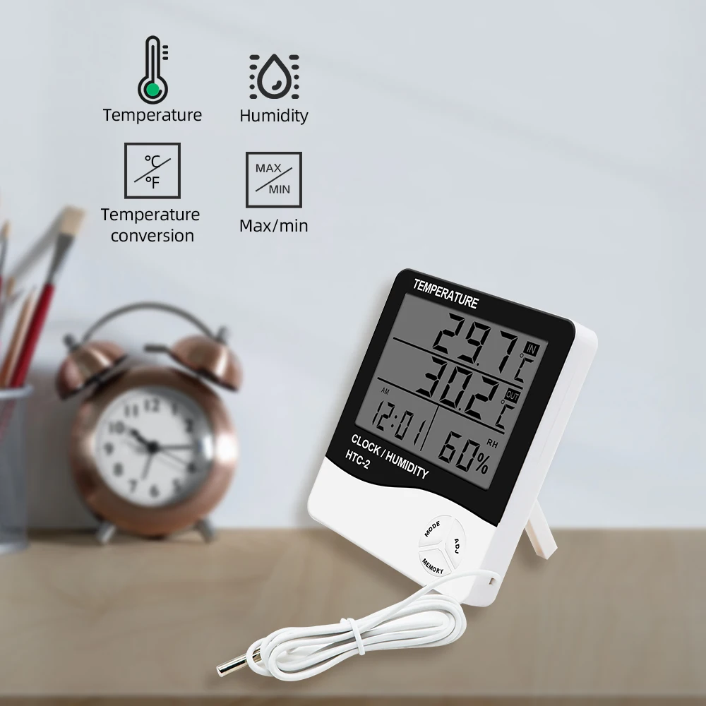 HTC-2 Best Digital Thermometer Hygrometer Weather Station Indoor Digital Temperature Humidity Meter Barometer