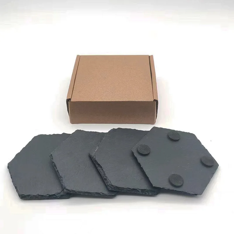 Factory Wholesale Hot Selling 4 inches Blank Black Slate Coasters Round Square Heart Shaped Slate Coasters