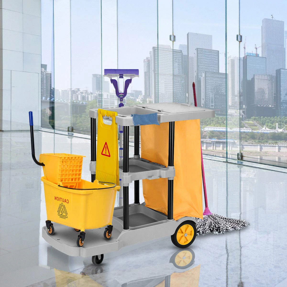 Hotel Plastic Service Cleaning Trolley Janitorial Trolley Cart Multifunction Cleaning Cart For Hospital