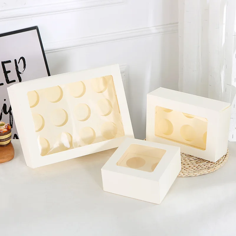 Новое поступление 2021, белые коробки для кексов и вставки с прозрачным окном, белая коробка для кексов с круглым отверстием