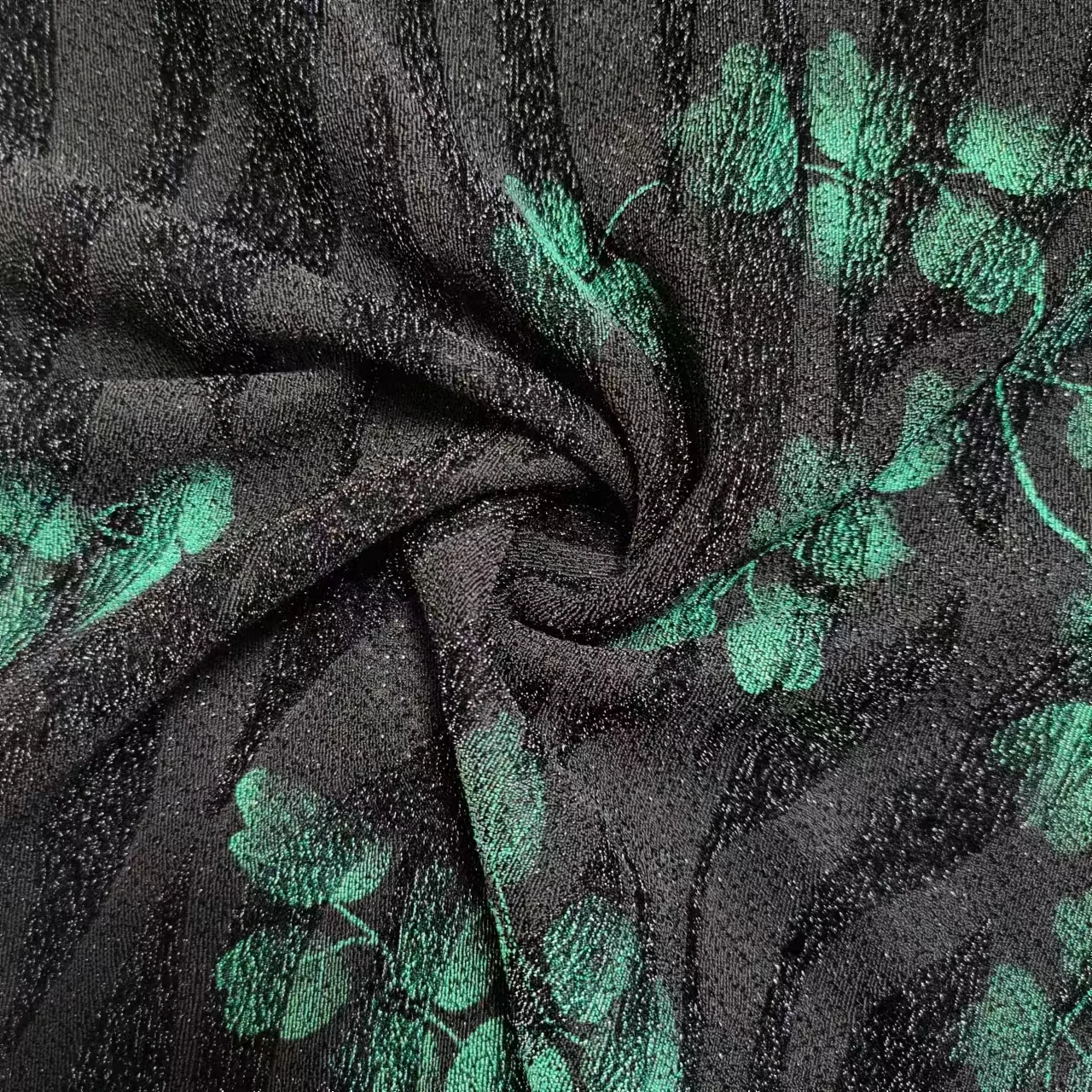 Hejin Wholesale Custom Black Green Soft Stretch Polyester Printed Knitted Pearl Powder Poly Lurex Jacquard Fabric for Clothing