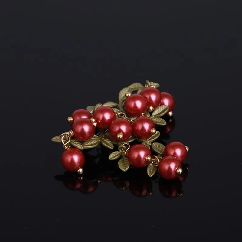 Begonia flower red fruit tree pearl sterling silver brooch