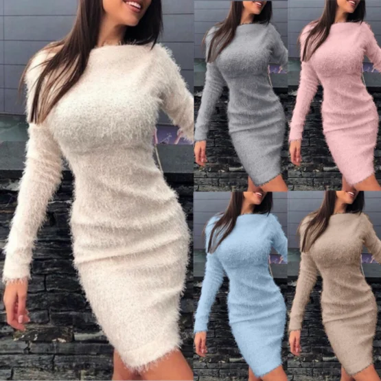 
Fashion 3XL Plus Size Women Clothing office lady Plush Furry Dress Black Plus Size Fleece Dress 