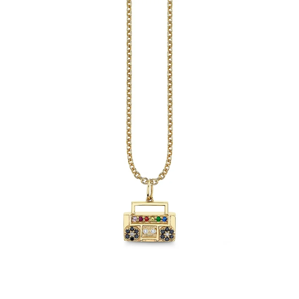 LOZRUNVE 925 Sterling Silver 18kt Gold High Quality Trending Fashion Rainbow Boombox Charm Necklace
