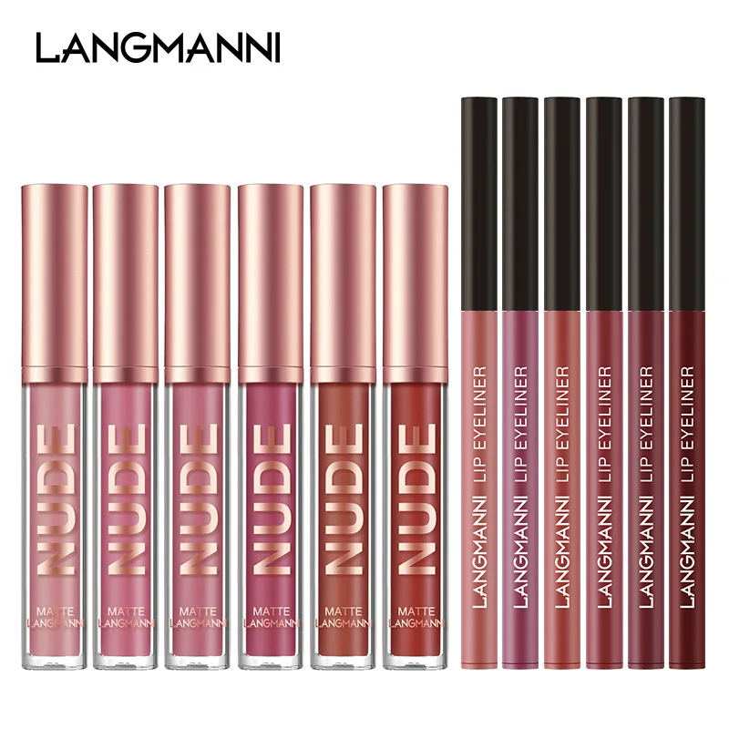 12Pcs Matte Liquid Lipstick + Lip Liner Pens Set Makeup Kits Nude Lip Stain Waterproof Long Wear Lip Gloss Make up Gift Set