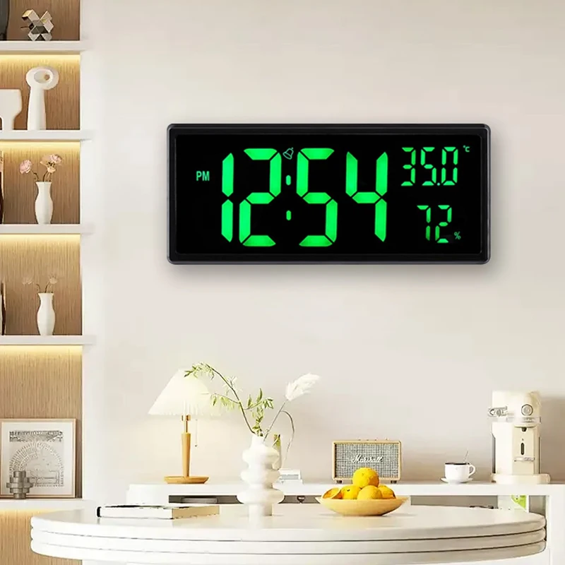 EMAF Modern Decorate Large Digital LED Big Wall Clocks Temperature Humidity Minimalistic Home Decoration Dementia Calendar Clock
