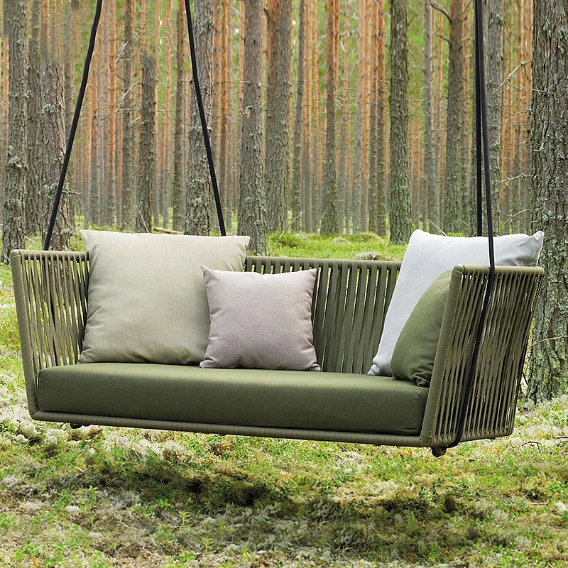 All-Weather Hotel Terrace Furniture Wicker Hanging Basket Rope Aluminum Alloy Hanging Outdoor Sofa Chair Waterproof Garden Swing