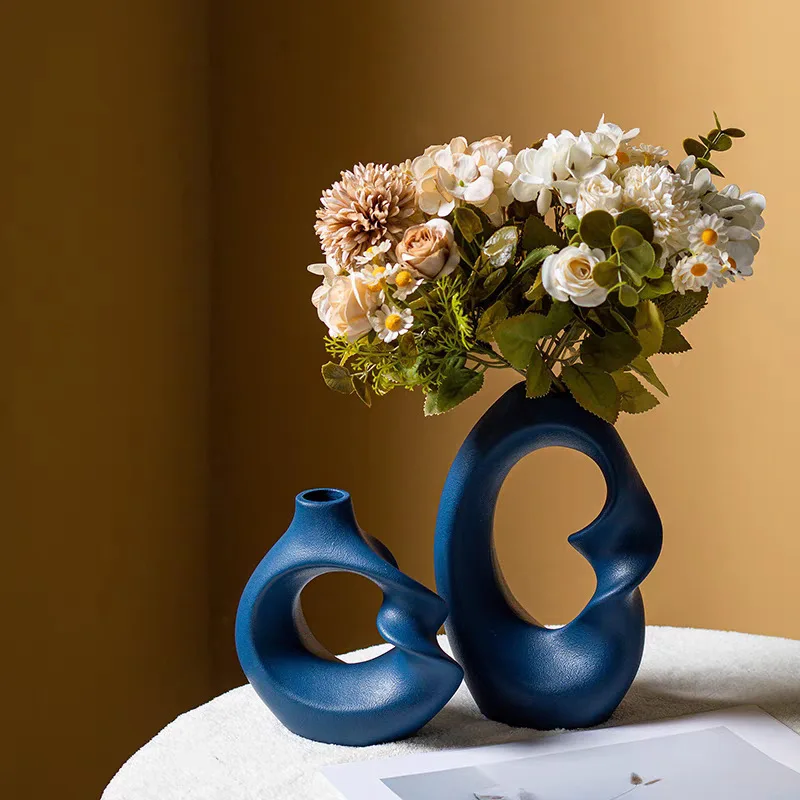 Infinity Artistic Conception Ceramic Vase Home Decoration Ornaments Hydroponic Dry Flower Creative Combination Set-black