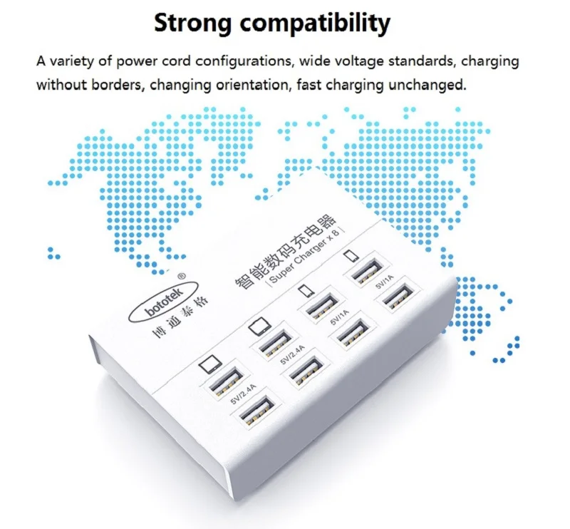 Multi port 8 port USB charger high quality 8 hole plug overload protection USB socket 2.4A quick charger for phone all device