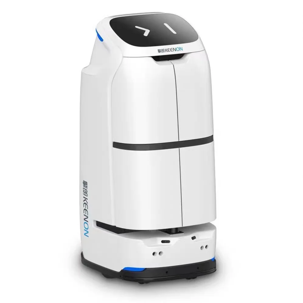 White double warehouse intelligent delivery robot delivery encryption automatically take the elevator
