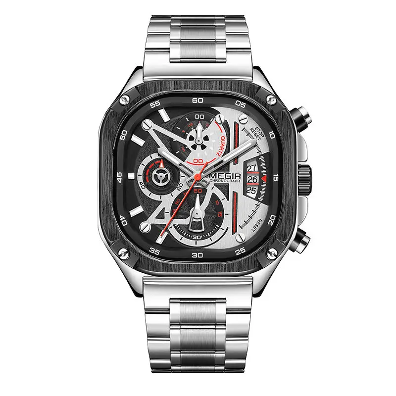 MEGIR New 2217 Square Dial Watches For Men Hight Quality Waterproof Chronograph Male Clock Luxury Business Man Sport Wristwatch