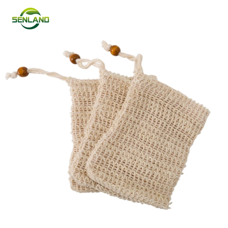
wholesale natural customised drawstring custom logo hemp cotton sisal soap saver bag mesh bags 