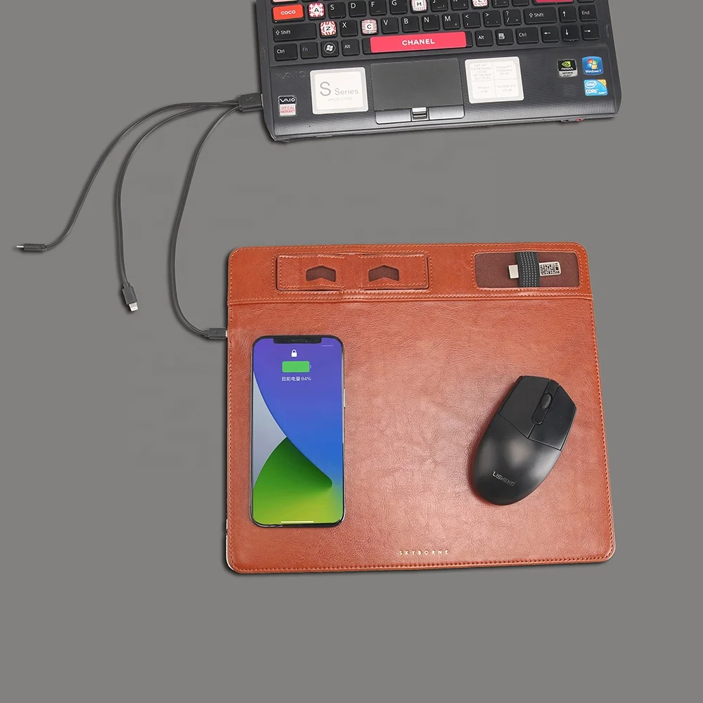 Multi-functional wireless charging mouse pad waterproof and non-slip creative mobile phone stand desk storage game mouse pad