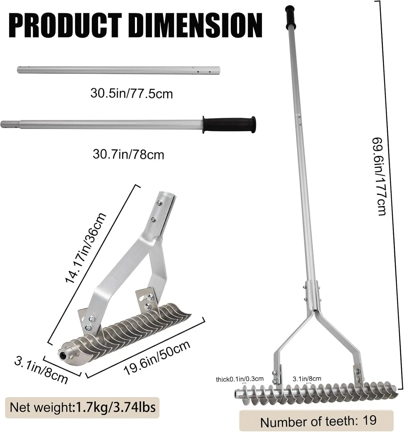 Factory Wholesale Thatch Rake  Lawn Loosening Soil Rake  with Adjustable Aluminum Handle for Cleaning Dead Grass