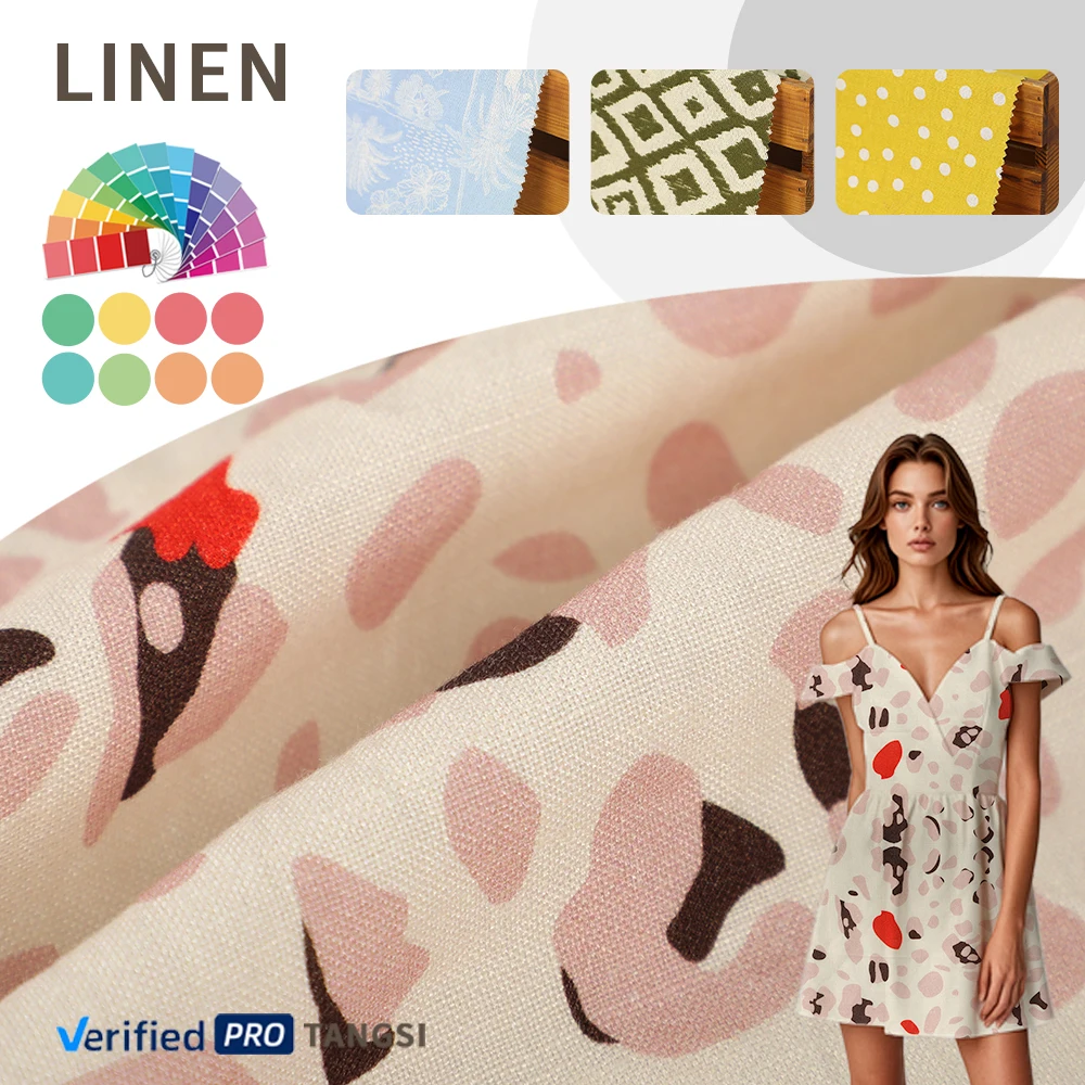 Factory Wholesale custom print speckled pattern fabric Comfortable and breathable 55%linen 45%viscose for womens clothing