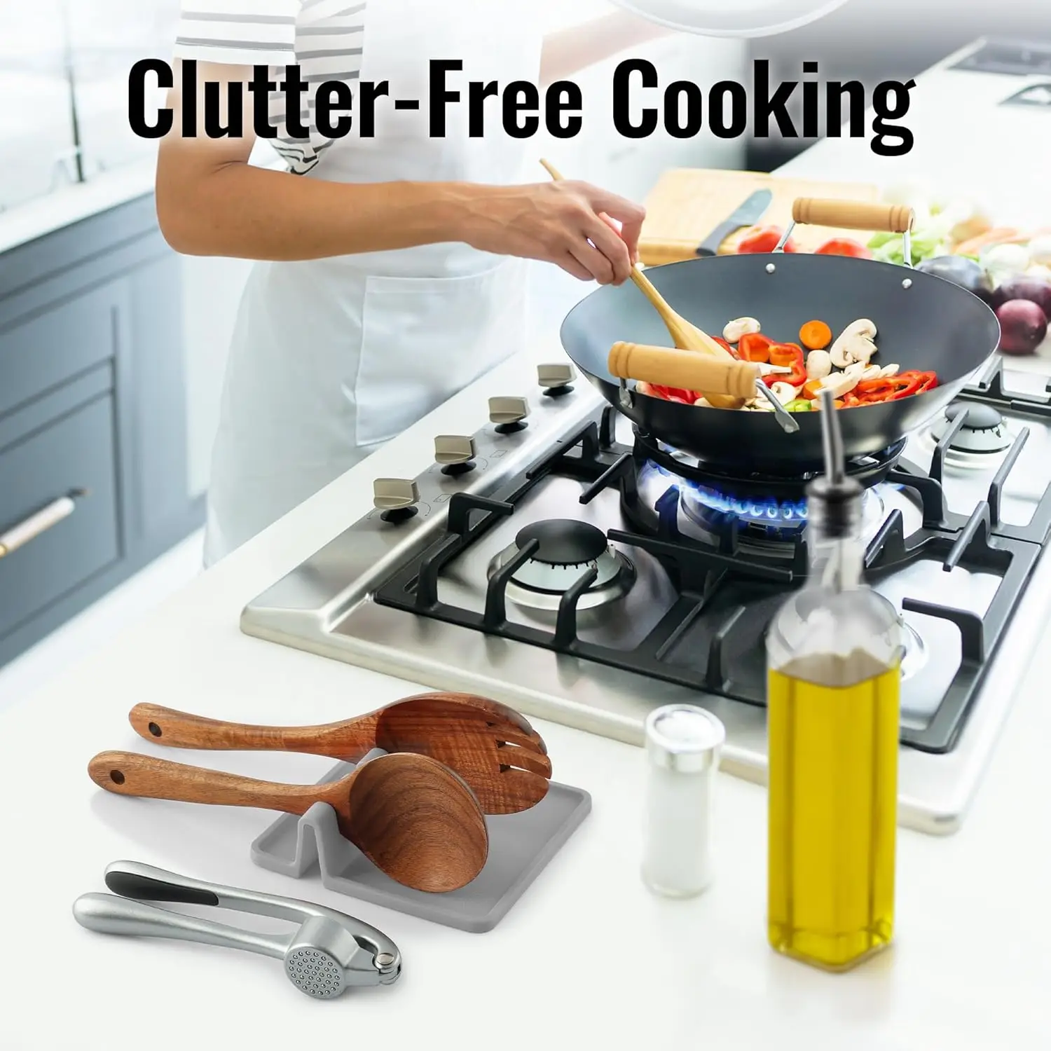 Durable Spoon Holder with Drip Pad Heat Resistant for Stove Top Counter Kitchen Silicone Utensil Rest