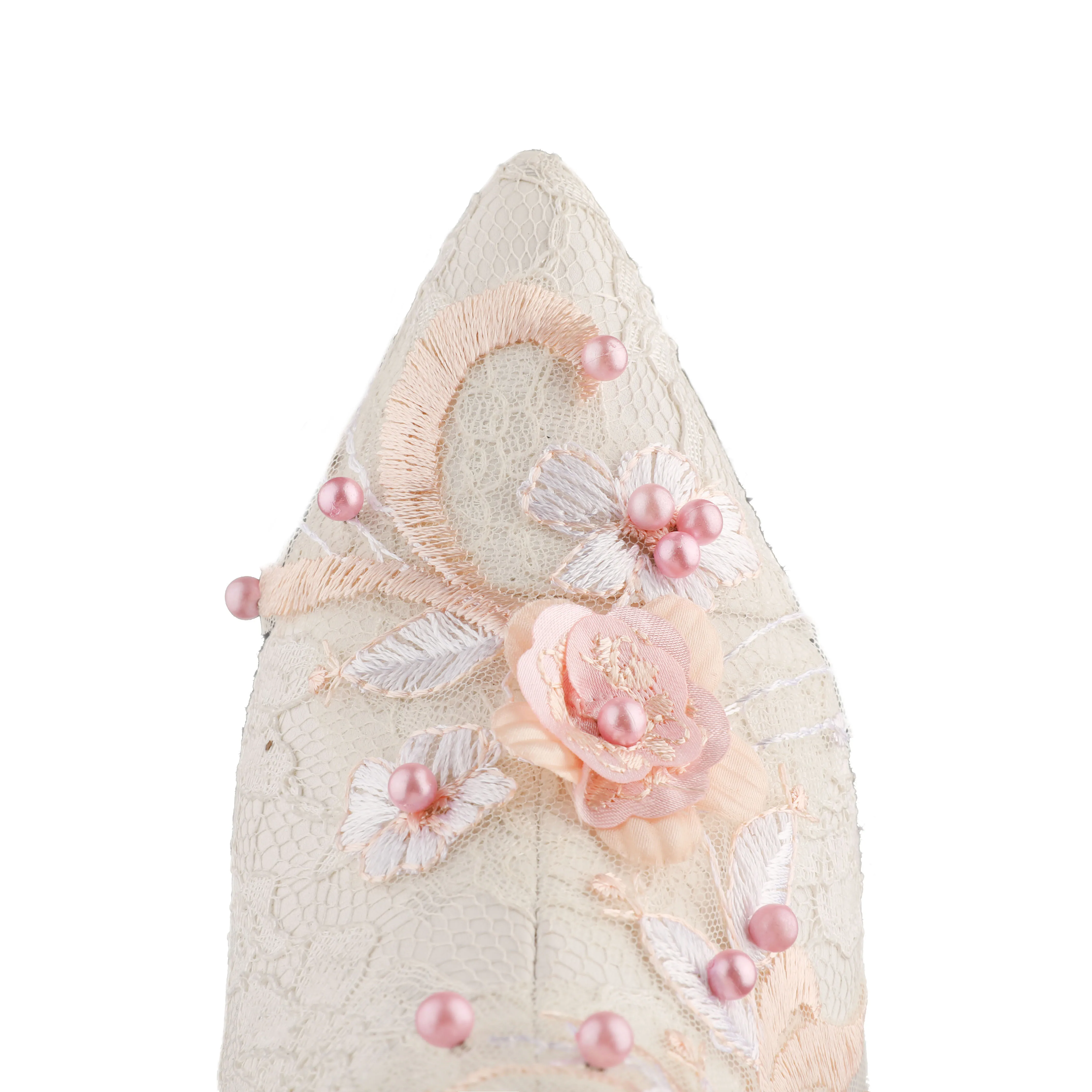 
Elegant White Color Satin Lace Women High Heel Wedding Shoes for Bride with Pearls 