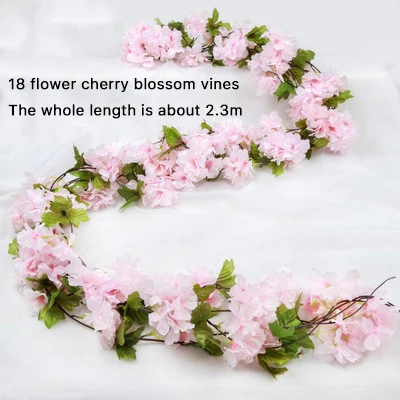Wholesale cheap close nature plastic silk home outdoor garden wall decorative cherry blossom rose flowers vine artificial plants
