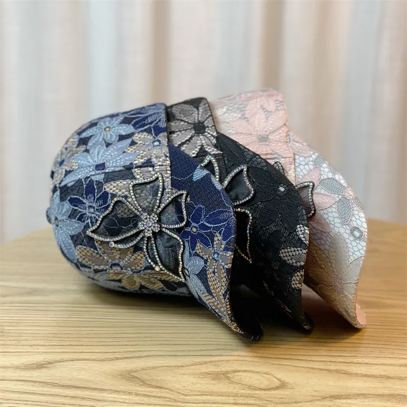 New lace thin sports cap female breathable sunscreen rhinestone butterfly baseball cap custom logo fashion cap.