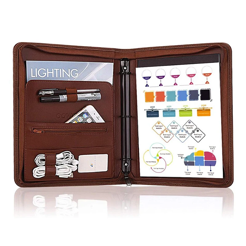 PU Folder  A4 Executive Portfolio File Folder  Pen Document PadHolder multi-function Conference Folder with Logo