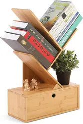 Wholesale Bamboo Wood Free-Standing Holder Organizer Tree Bookshelf Nordic4-Tier Small Book Rack Shelf