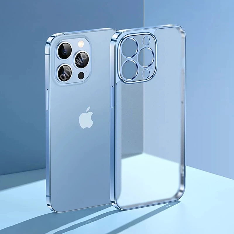 Luxury Plating Transparent Shockproof Thin Case For iPhone 13 12 11 Pro Max X Xs XR 7 8 Plus SE2 Mini Soft Silicone Bumper Cover