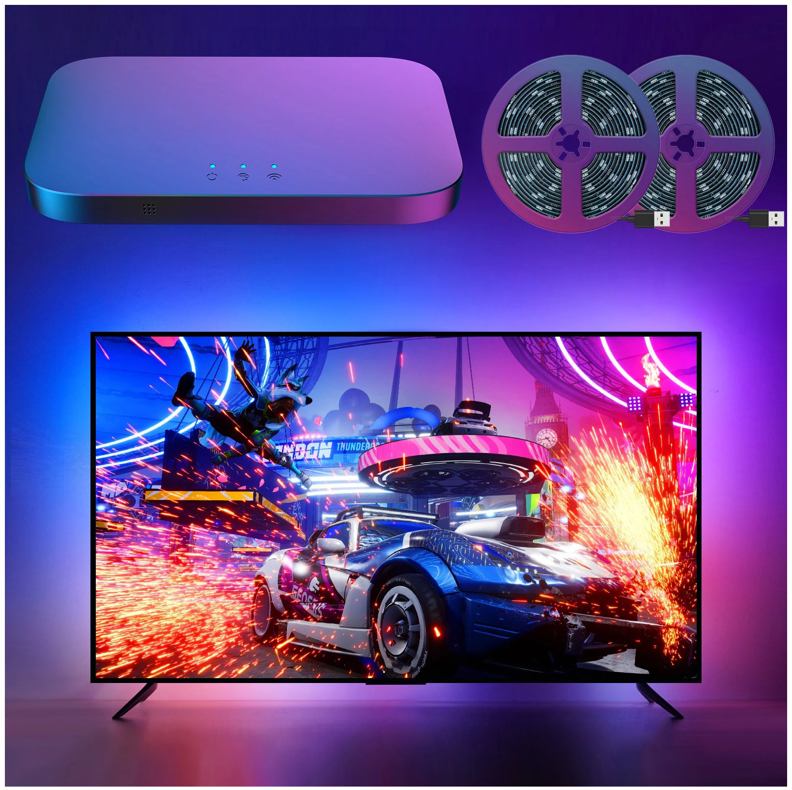 Светодиодная лента для подсветки телевизора лампа Google Tuya rgbic с поддержкой HDMI и синхронизации ТВ без камеры умные