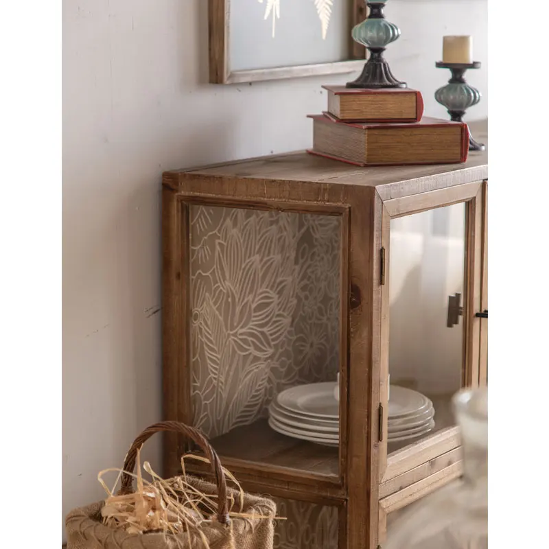 American Style Wood Vintage Retro Furniture Manufacturer Living Room Wooden Display Wine Cabinet