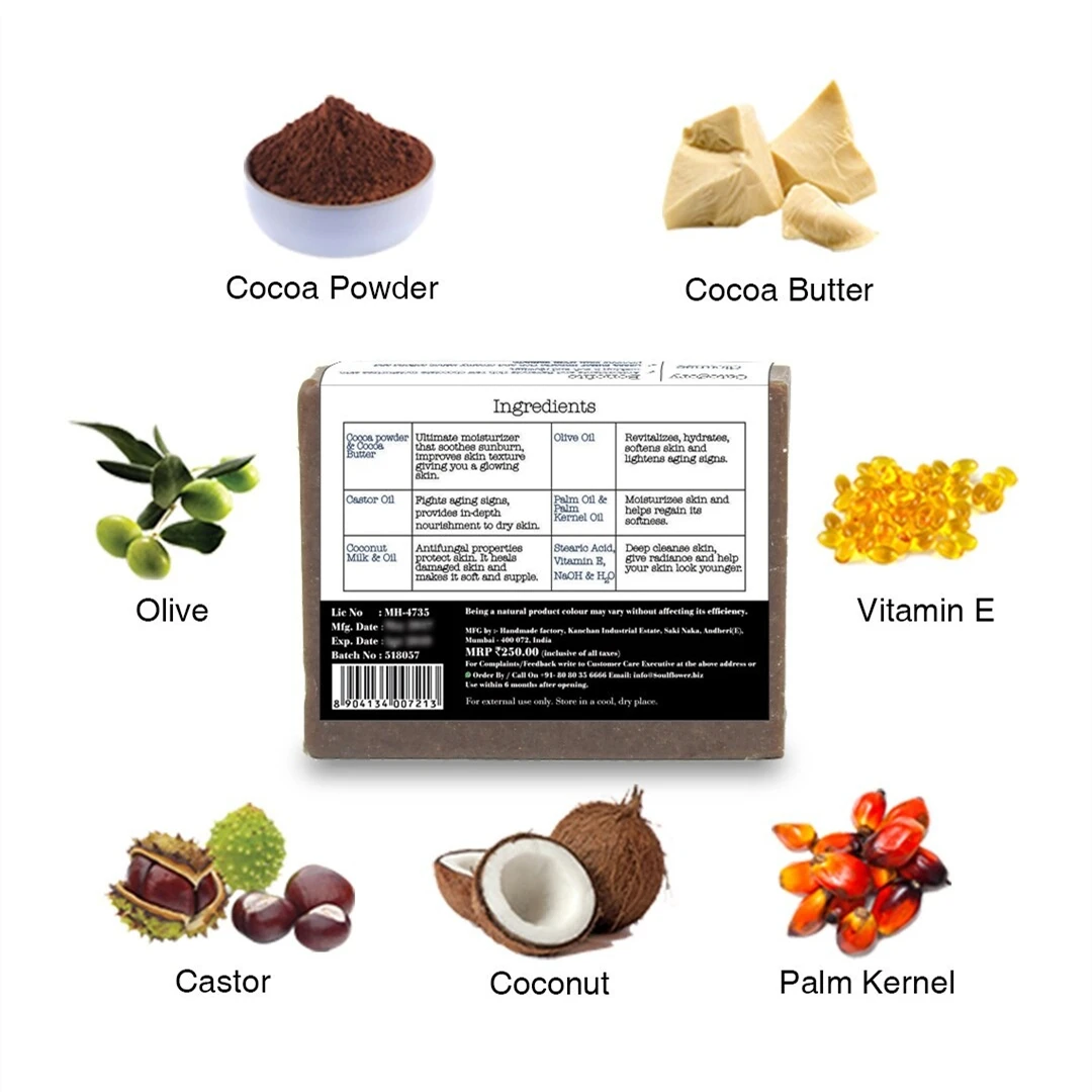 Chocolate Soap Bar with Natural Ingredients Deep Cleanse for Face Body Hands Cocoa Mint Soap