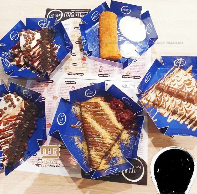 Foldable Arabic Sweet Paper Pancake Box Disposable Breakfast Food Containers Pastry Takeaway Dessert Pancake Packaging Box