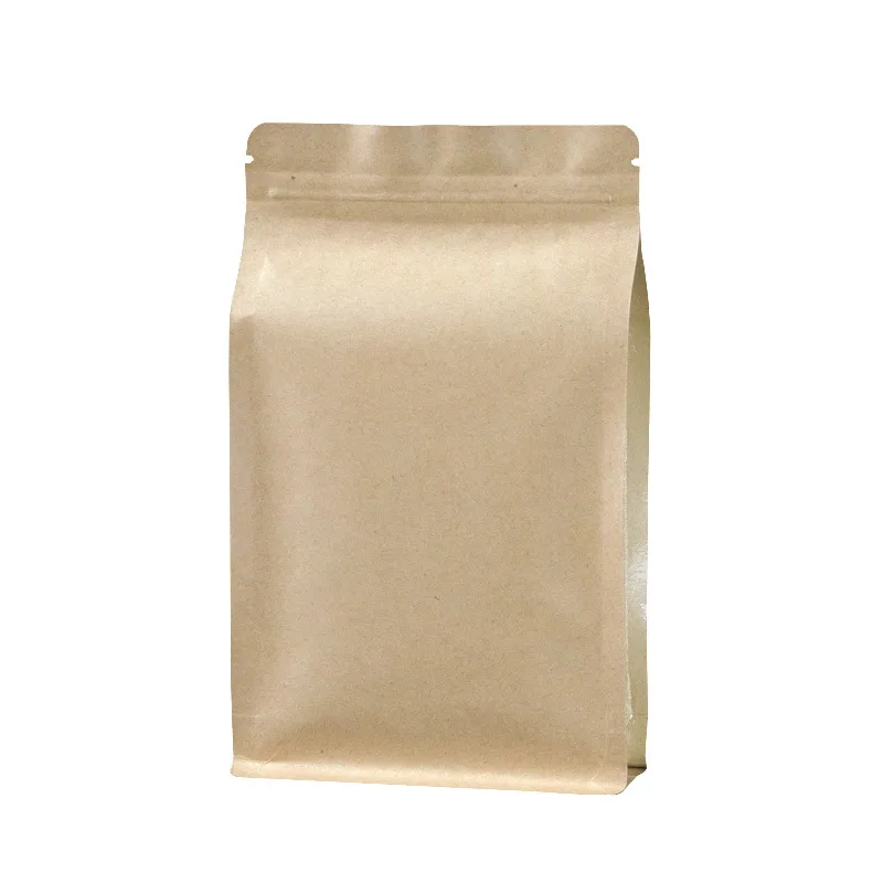 Eight-sided sealed kraft paper coffee herbal snack tea self-standing kraft paper square bottom bag